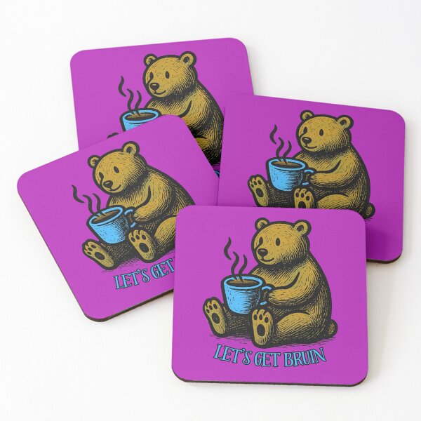 Item preview, Let's Get Bruin Cute Bear Drinking Coffee Tea Cocoa Colorful Linework designed and sold by InkyCorvid.