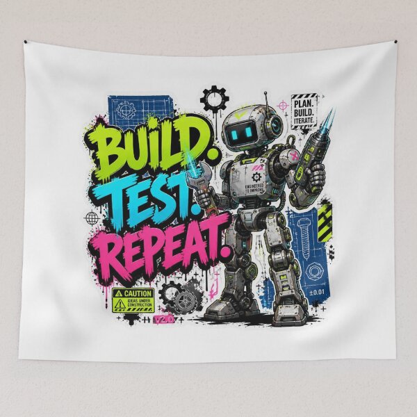 Item preview, BUILD. TEST. REPEAT. Graffiti Sticker PNG | Futuristic Robot Engineer | Coding & AI Tech Laptop Vinyl Decal | Programmer Gift designed and sold by Stylestickers55.