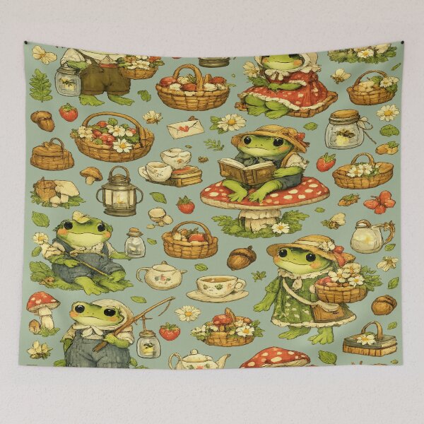 Item preview, Cute Cottagecore Frog Seamless Pattern | Whimsical Forest Frogs, Mushrooms & Wildflowers designed and sold by AvalonTshirts.