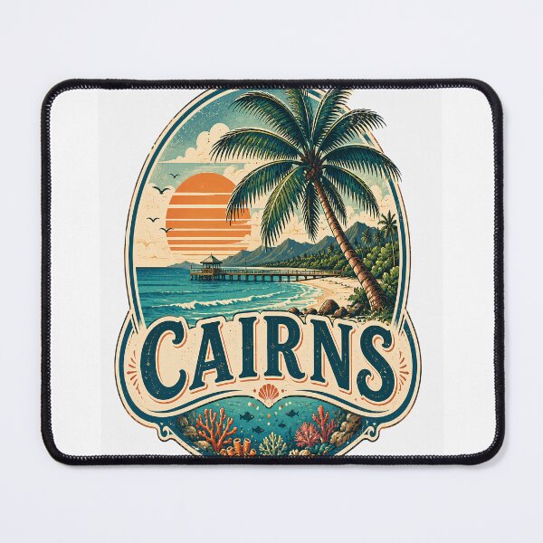 Item preview, Cairns Vintage Travel Badge | Tropical Beach Sunset Sticker | Retro Queensland Coastal Art designed and sold by Moh-nd-Eg.