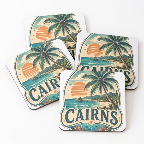 Item preview, Cairns Vintage Travel Badge | Tropical Beach Sunset Sticker | Retro Queensland Coastal Art designed and sold by Moh-nd-Eg.