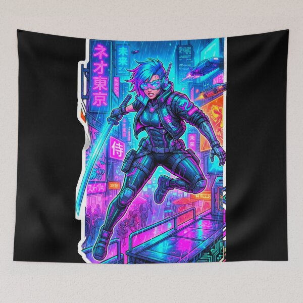 Item preview, Cyberpunk Samurai Neon Future City Warrior Sticker designed and sold by ExploreAura Studio.