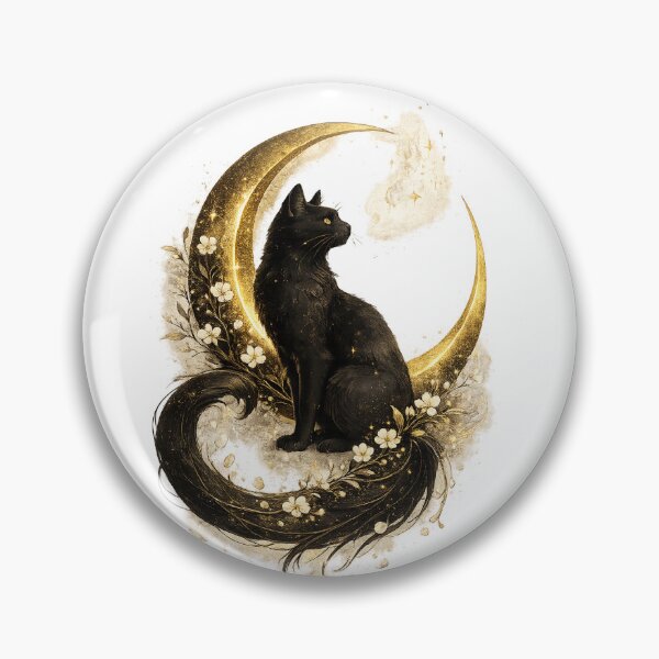 Item preview, Moonlit Black Cat | Elegant Lunar Botanical Art designed and sold by Norique_7.