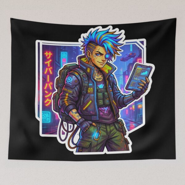 Item preview, Cyberpunk Hacker Neon Future Tech Character Sticker designed and sold by ExploreAura Studio.