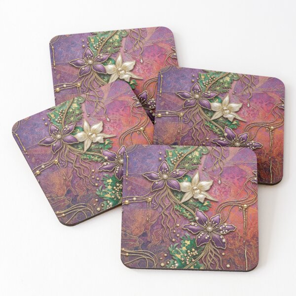 Item preview, Vibrant Gold and Purple 3D Floral Pattern designed and sold by WitchyBotanicaArt.