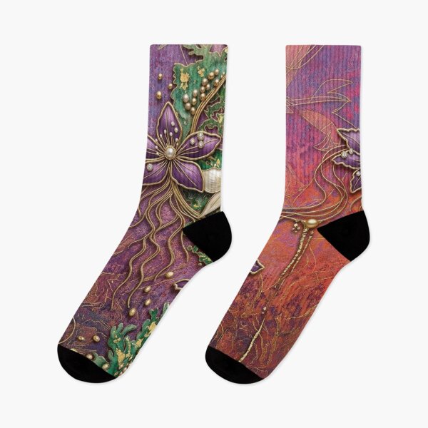 Item preview, Vibrant Gold and Purple 3D Floral Pattern designed and sold by WitchyBotanicaArt.