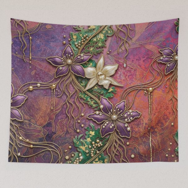 Item preview, Vibrant Gold and Purple 3D Floral Pattern designed and sold by WitchyBotanicaArt.