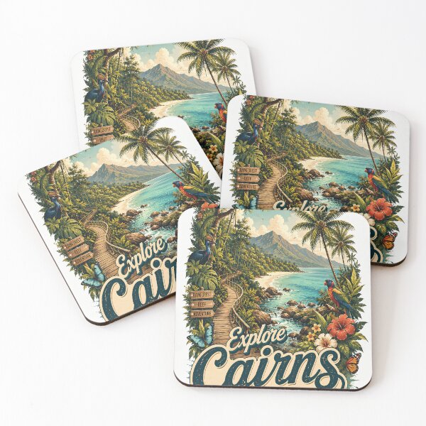 Item preview, Explore Cairns Vintage Travel Poster | Tropical Rainforest & Beach Retro Art | Queensland Australia designed and sold by Moh-nd-Eg.