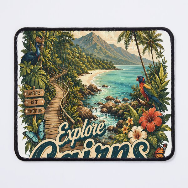 Item preview, Explore Cairns Vintage Travel Poster | Tropical Rainforest & Beach Retro Art | Queensland Australia designed and sold by Moh-nd-Eg.