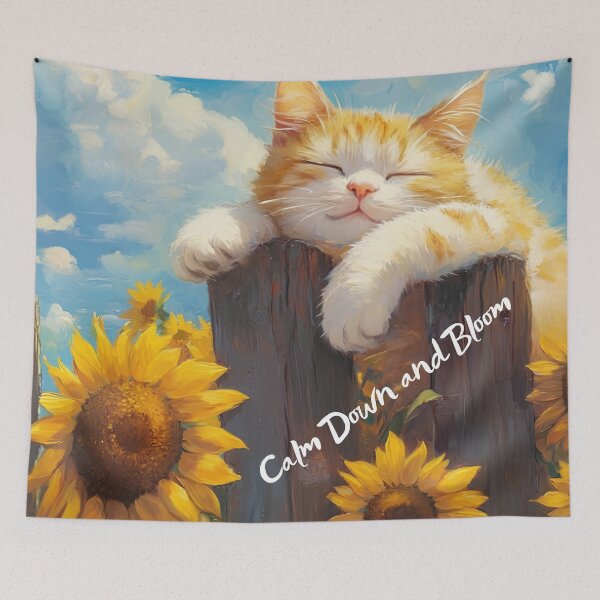 Item preview, Cute Sleeping Orange Kitten with Sunflowers | Whimsical Cottagecore Cat Art designed and sold by Psycho-Crazy.