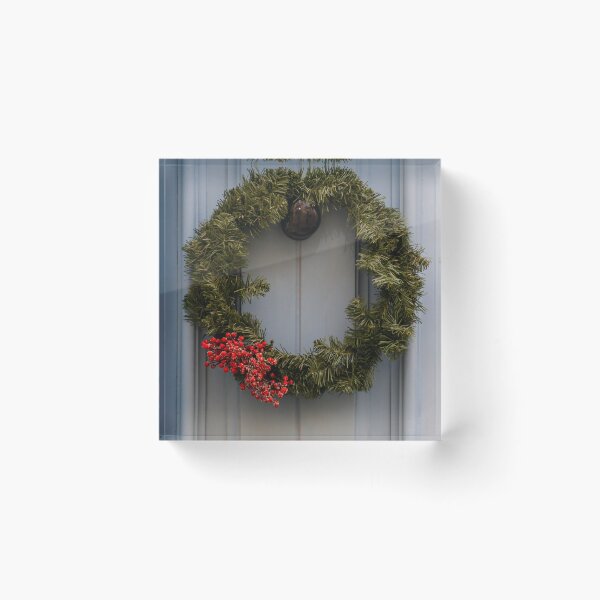 Item preview, Christmas Wreath With Red Berries Hanging On a Blue Front Door For Holiday Decor designed and sold by Nmallia.