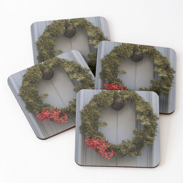 Item preview, Christmas Wreath With Red Berries Hanging On a Blue Front Door For Holiday Decor designed and sold by Nmallia.