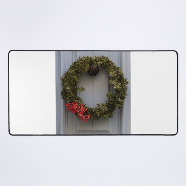 Item preview, Christmas Wreath With Red Berries Hanging On a Blue Front Door For Holiday Decor designed and sold by Nmallia.