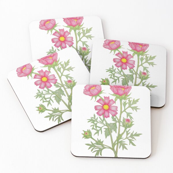 Item preview, Hand Drawn Pink Cosmos Flower Botanical Illustration | Colored Pencil Floral Art Print & Stickers designed and sold by calmcolourprint.