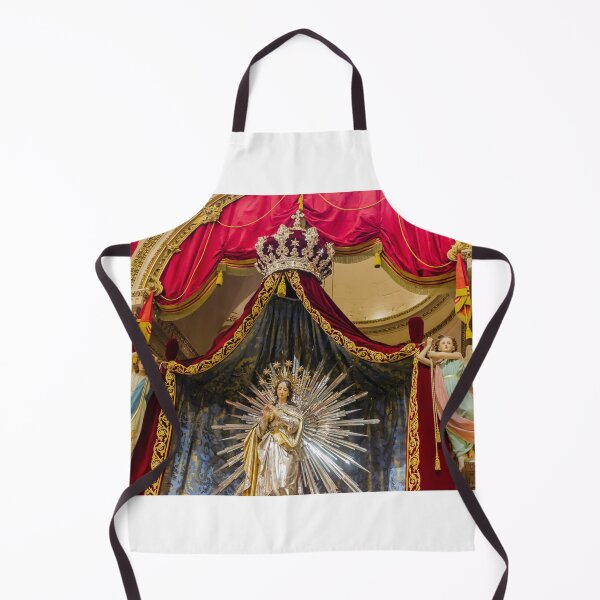 Item preview, Crowned Virgin Mary Statue on Ornate Altar With Angels and Red Drapery in Church Shrine designed and sold by Nmallia.