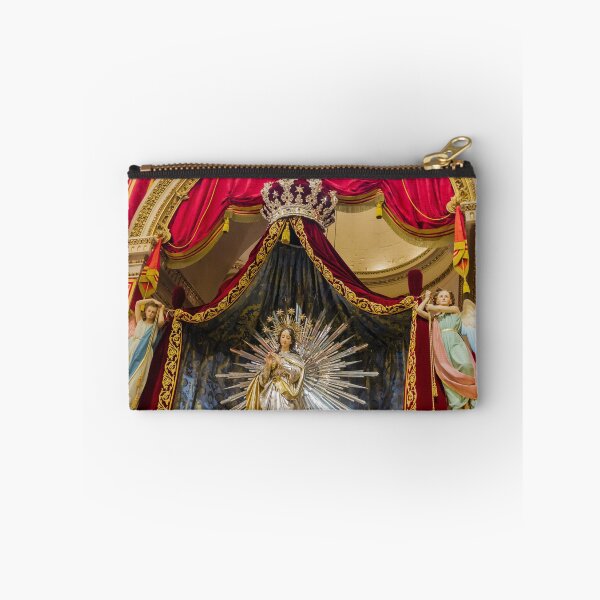 Item preview, Crowned Virgin Mary Statue on Ornate Altar With Angels and Red Drapery in Church Shrine designed and sold by Nmallia.