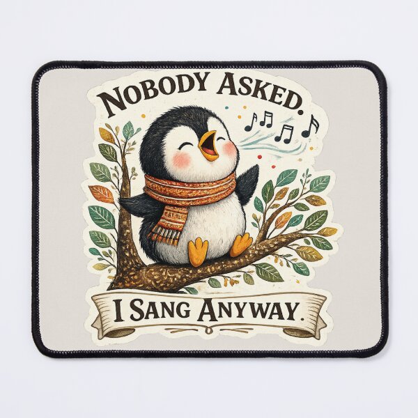 Item preview, Nobody Asked I Sang Anyway Penguin Singing Vintage Funny Introvert Bird Sticker T-Shirt designed and sold by HOUSE OF TIST.