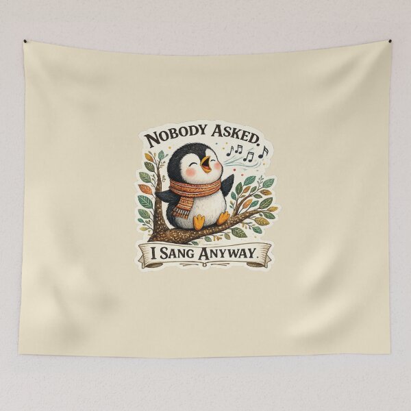 Item preview, Nobody Asked I Sang Anyway Penguin Singing Vintage Funny Introvert Bird Sticker T-Shirt designed and sold by HOUSE OF TIST.