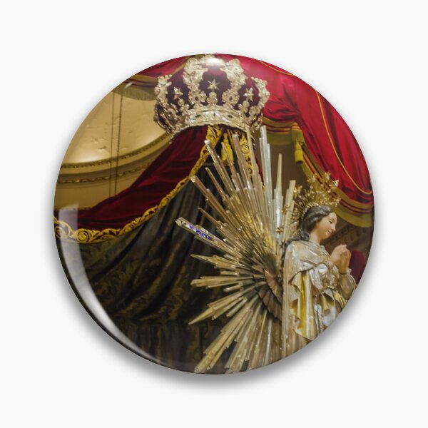 Item preview, Crowned Virgin Mary Statue on Ornate Altar With Angels and Red Drapery in Church Shrine designed and sold by Nmallia.