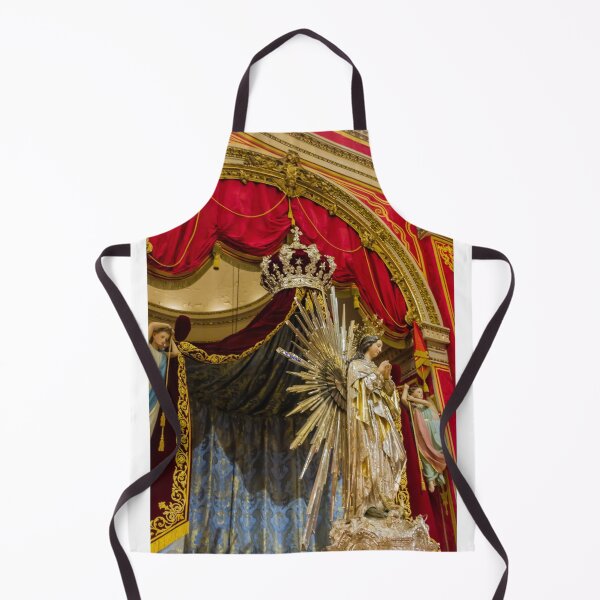 Item preview, Crowned Virgin Mary Statue on Ornate Altar With Angels and Red Drapery in Church Shrine designed and sold by Nmallia.
