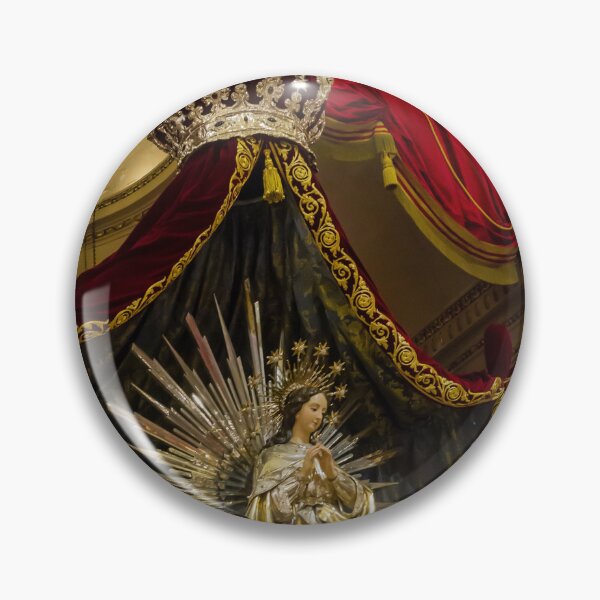 Item preview, Crowned Virgin Mary Statue on Ornate Altar With Angels and Red Drapery in Church Shrine designed and sold by Nmallia.