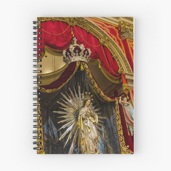 Item preview, Crowned Virgin Mary Statue on Ornate Altar With Angels and Red Drapery in Church Shrine designed and sold by Nmallia.