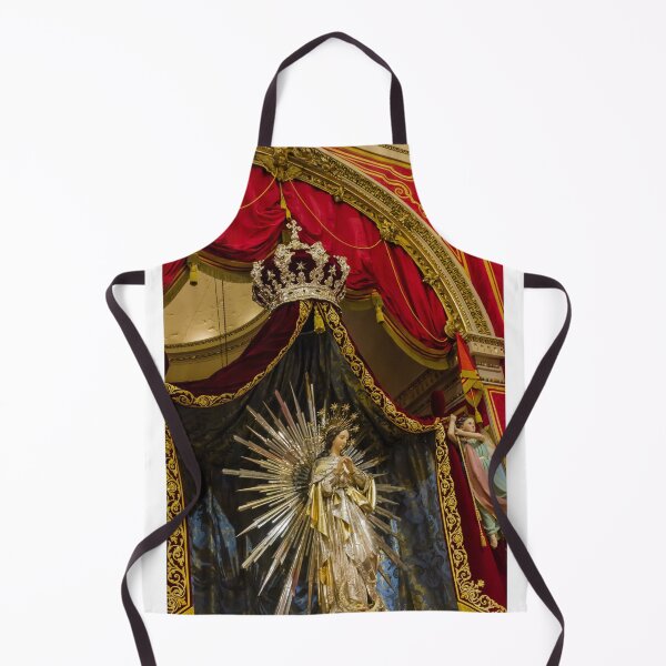 Item preview, Crowned Virgin Mary Statue on Ornate Altar With Angels and Red Drapery in Church Shrine designed and sold by Nmallia.