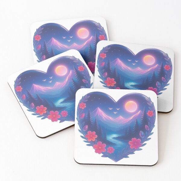 Item preview, Floral Heart Mountain Landscape Sublimation Moon Night Hiking Graphic designed and sold by GabeMountainArt.