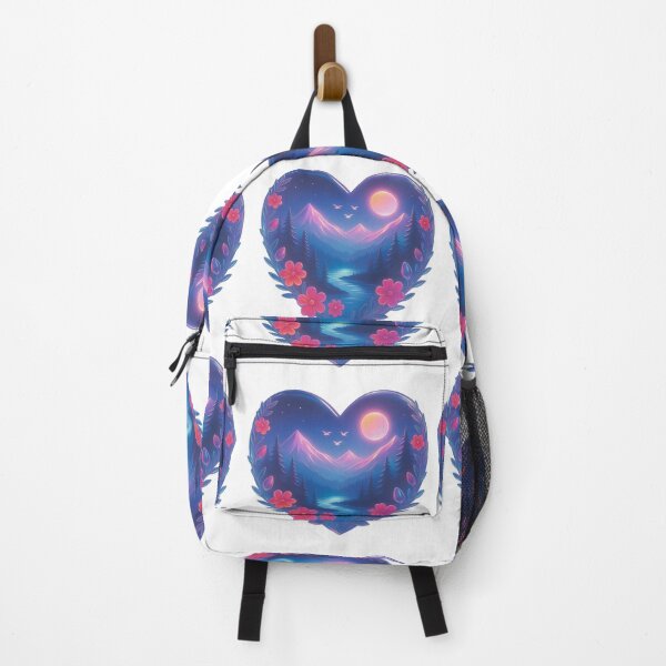 Item preview, Floral Heart Mountain Landscape Sublimation Moon Night Hiking Graphic designed and sold by GabeMountainArt.