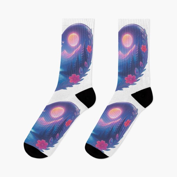 Item preview, Floral Heart Mountain Landscape Sublimation Moon Night Hiking Graphic designed and sold by GabeMountainArt.