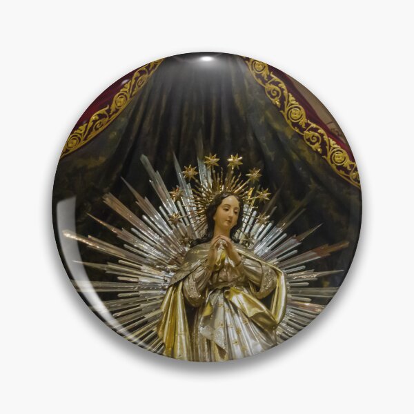 Item preview, Crowned Virgin Mary Statue on Ornate Altar With Angels and Red Drapery in Church Shrine designed and sold by Nmallia.