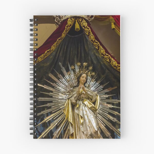 Item preview, Crowned Virgin Mary Statue on Ornate Altar With Angels and Red Drapery in Church Shrine designed and sold by Nmallia.