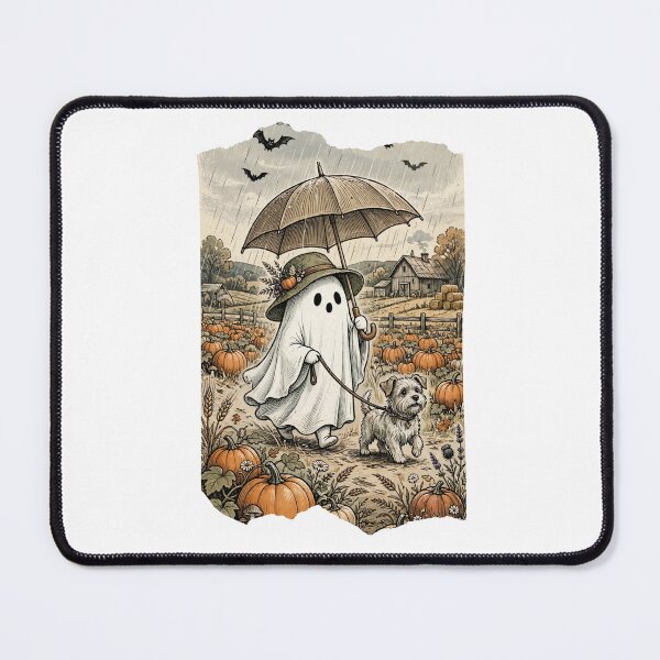 Item preview, Cute Ghost Walking Dog in Pumpkin Patch Fall Rain designed and sold by Neurospicy Trolls.