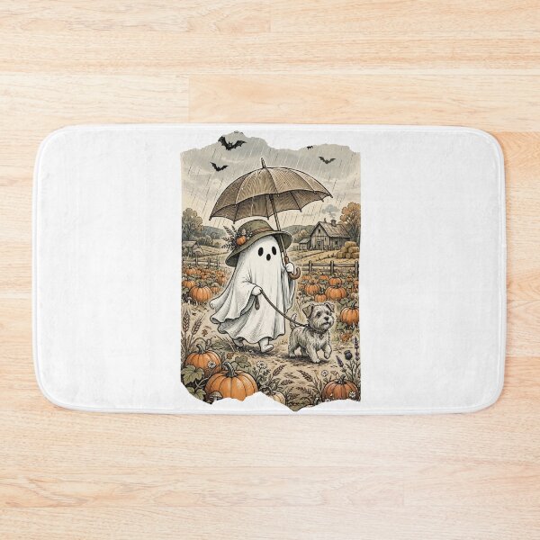 Item preview, Cute Ghost Walking Dog in Pumpkin Patch Fall Rain designed and sold by Neurospicy Trolls.
