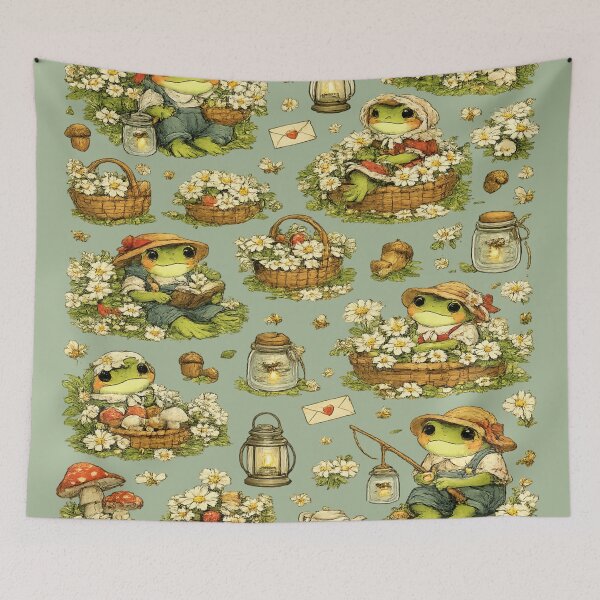 Item preview, Cute Cottagecore Frog Seamless Pattern | Whimsical Forest Frogs, Mushrooms & Wildflowers designed and sold by AvalonTshirts.