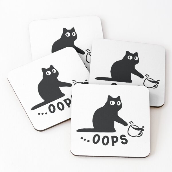 Item preview, Funny black cat silhouette knocking over a coffee mug oops concept designed and sold by ahmapoy.