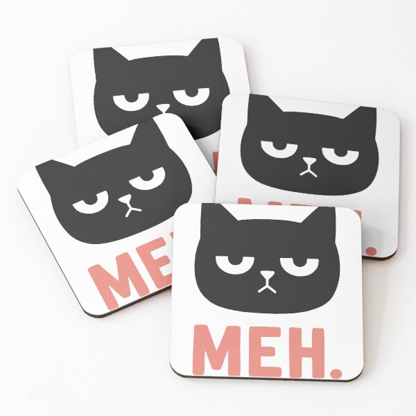 Item preview, Minimalist Black Cat Illustration with Meh Text Expressing Boredom designed and sold by ahmapoy.