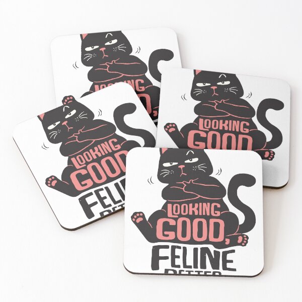 Item preview, Funny Black Cat Cartoon with Feline Better Wordplay Pun designed and sold by ahmapoy.
