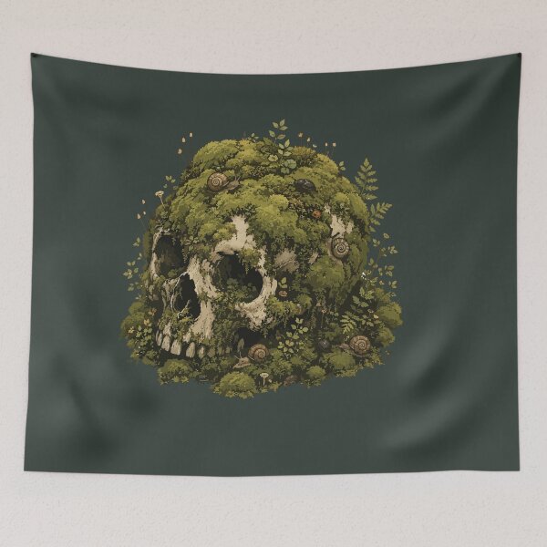 Item preview, Moss Covered Animal Skull Forest Floor Nature Illustration designed and sold by SimplePoDesign.