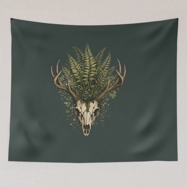 Item preview, Deer Skull with Ferns Woodland Nature Botanical Illustration designed and sold by SimplePoDesign.
