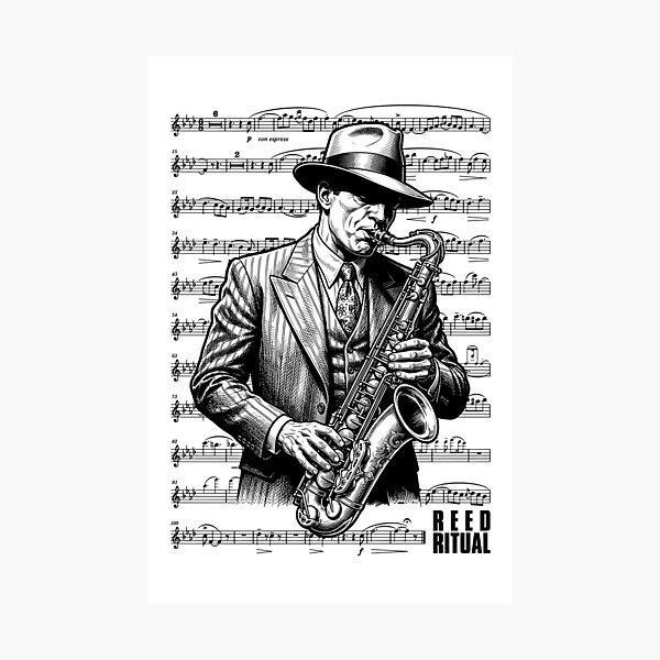 Item preview, Saxophonist Reed Ritual Saxophone Player Vintage Sheet Music designed and sold by GrandeDuc.