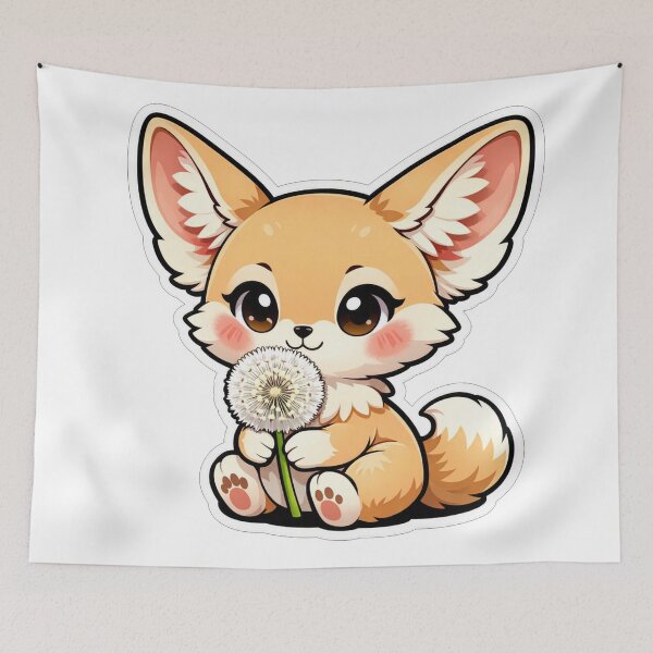 Item preview, Cute Fennec Fox Holding White Dandelion designed and sold by Owcomm.