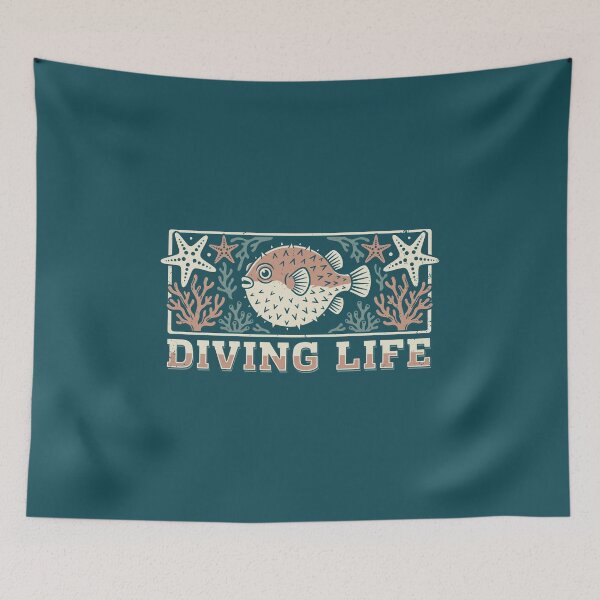 Item preview, Pufferfish Diving Life Ocean Starfish Coral Graphic designed and sold by KiwiRider.