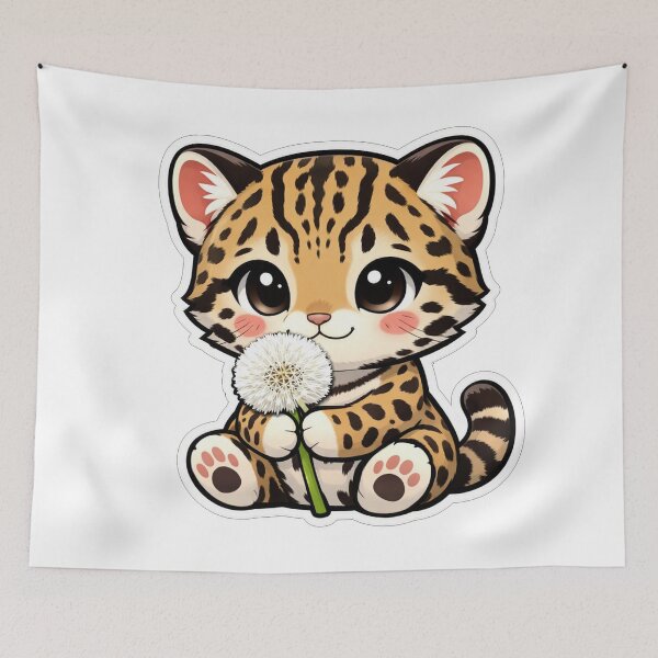 Item preview, Cute Baby Ocelot Holding A Dandelion designed and sold by Owcomm.