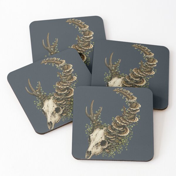 Item preview, Deer Skull and Spine with Turkey Tail Mushrooms Illustration designed and sold by SimplePoDesign.