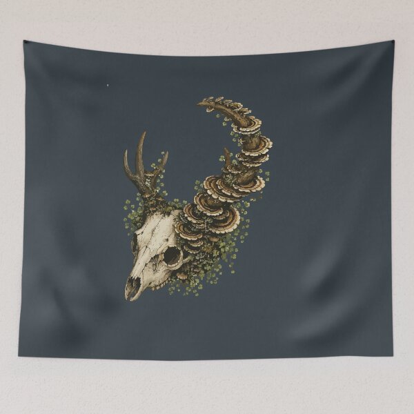 Item preview, Deer Skull and Spine with Turkey Tail Mushrooms Illustration designed and sold by SimplePoDesign.