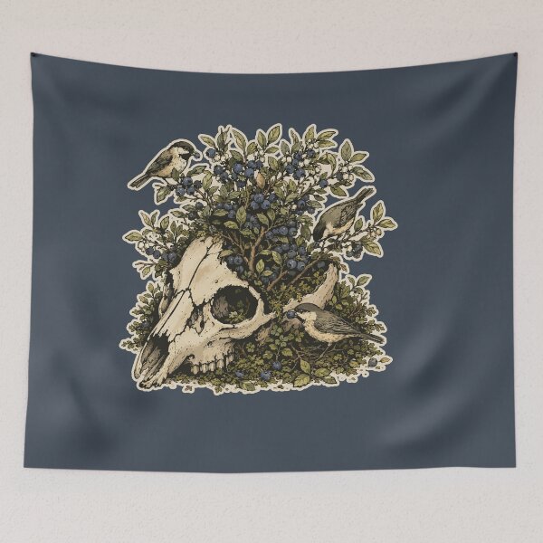 Item preview, Birds and Blueberries on Animal Skull Woodland Nature Illustration designed and sold by SimplePoDesign.