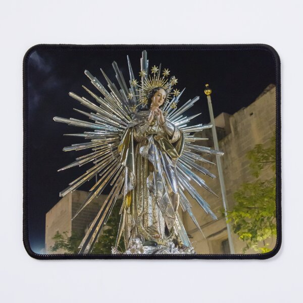 Item preview, Illuminated Virgin Mary Statue With Radiant Halo in Night Religious Procession Through City Street designed and sold by Nmallia.