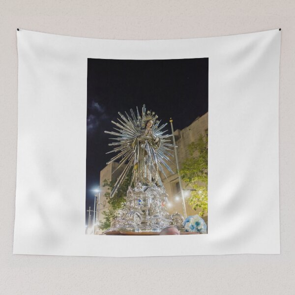 Item preview, Illuminated Virgin Mary Statue With Radiant Halo in Night Religious Procession Through City Street designed and sold by Nmallia.