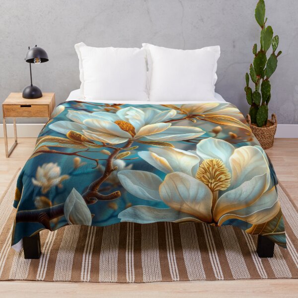 Item preview, White Magnolia Flowers – Elegant Golden Floral Art designed and sold by MargaretWiktor.